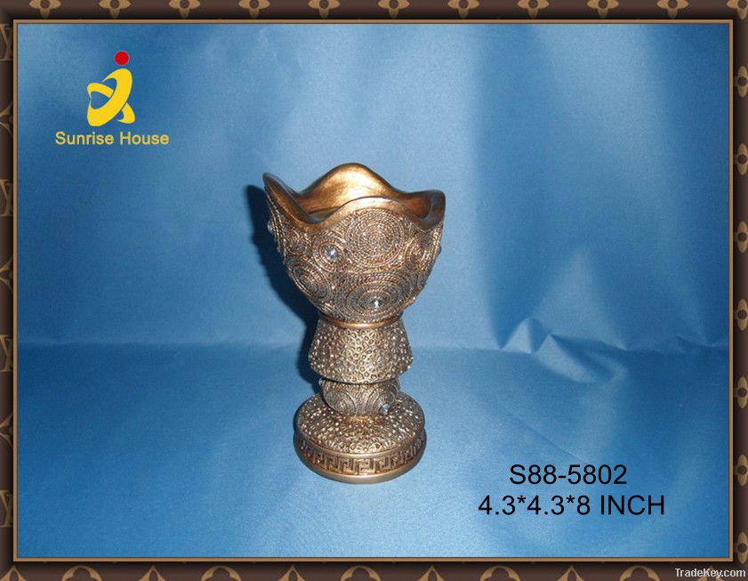 Golden polyresin religious incense burner