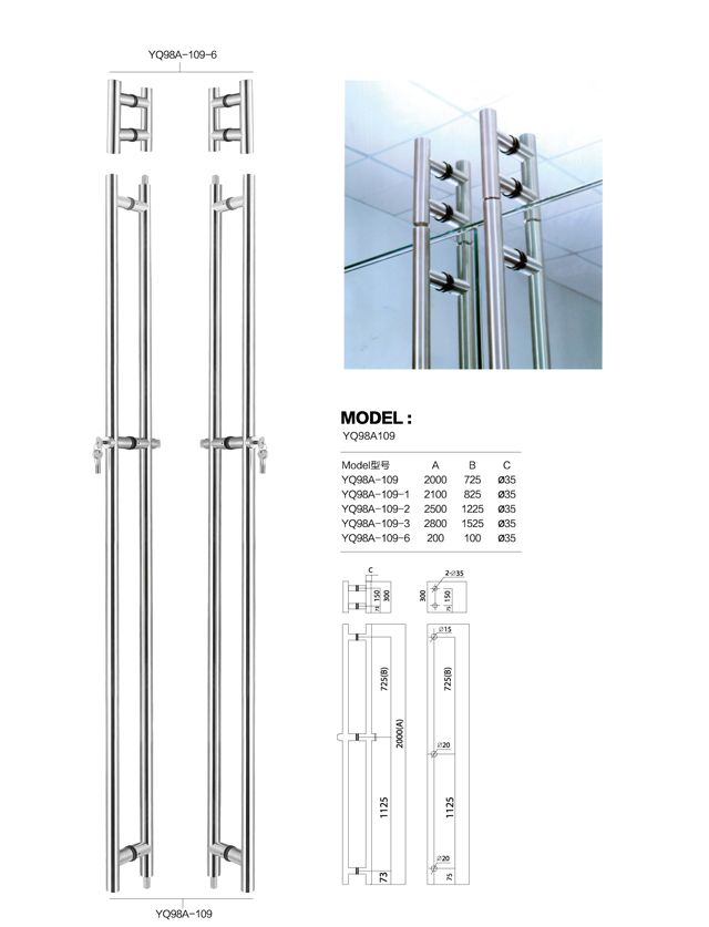 satin Polish stainless steel glass pull door handle