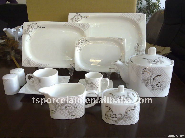 73pcs square fine bone china dinnerware