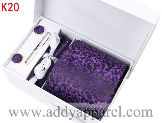 Mens microfiber tie and cufflink, pocket square gift box