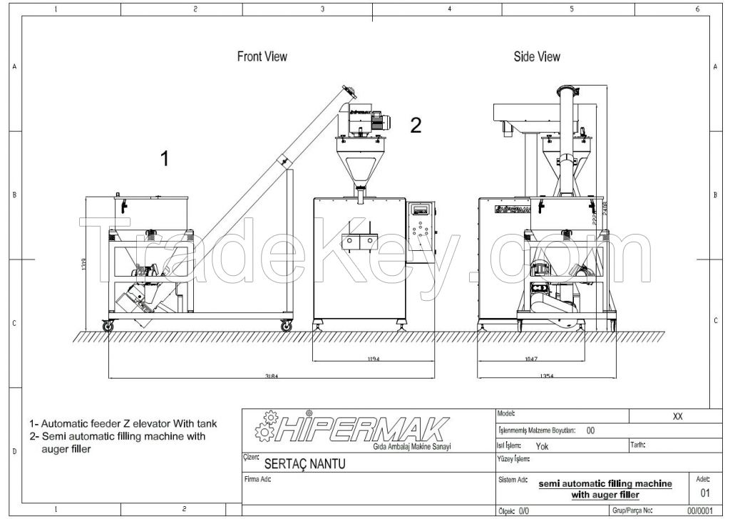 Semi automatic Powder coffee - milk powder, packaging, filling system.