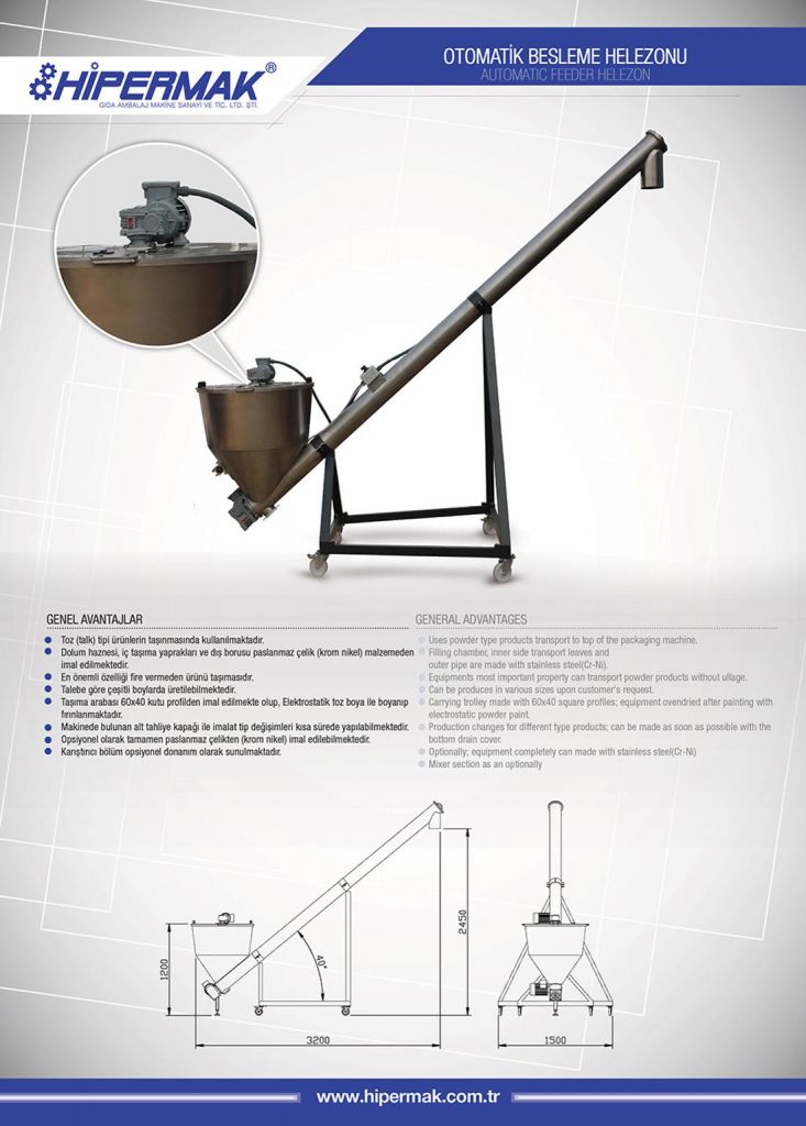 Helezone, screw transport systems for packaging machinery (Powder)