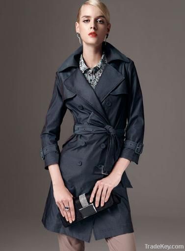 Women double breasted trench a line coat