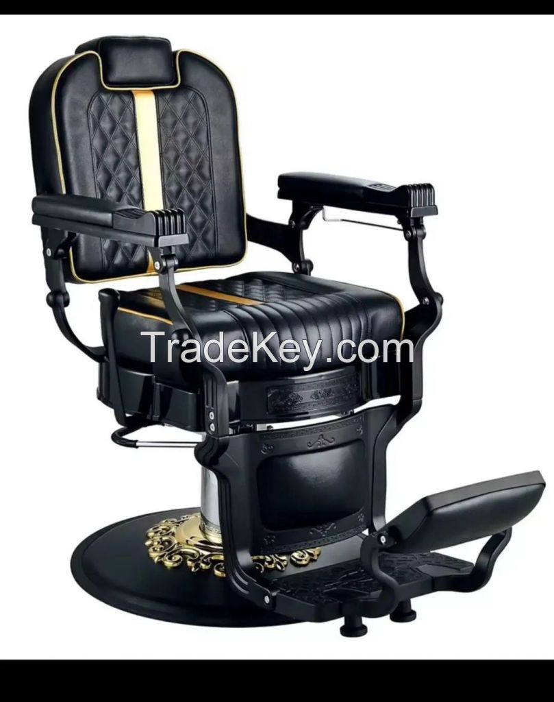 Luxury Hydraulic Reclining Barber Styling Chair with Massage Feature for Salon & Outdoor Wood Material Stylish for Living Room