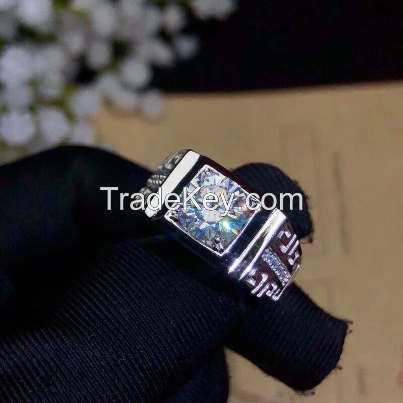 White Moissanite Sterling Silver Couple Ring