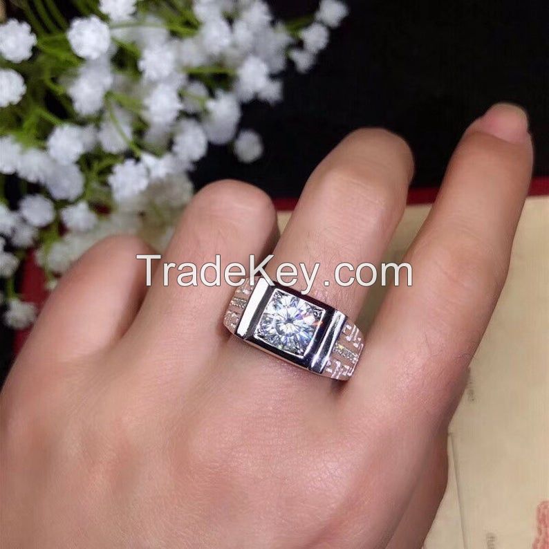 White Moissanite Sterling Silver Couple Ring