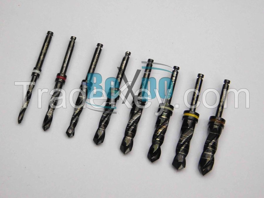 Dental implant drills black titanium coated