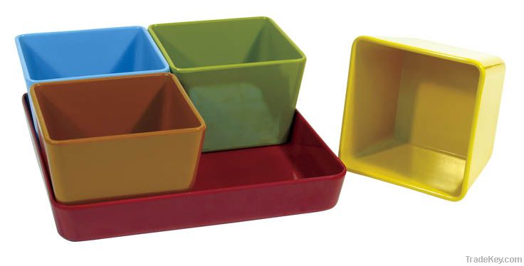 100% Melamine Square Jell Cup Set Wtih Tray