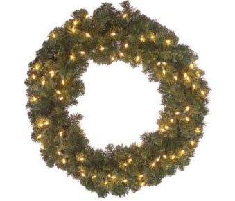 24&quot; Pre-Lit Indoor Outdoor Christmas Wreath With 70 Clear Lights