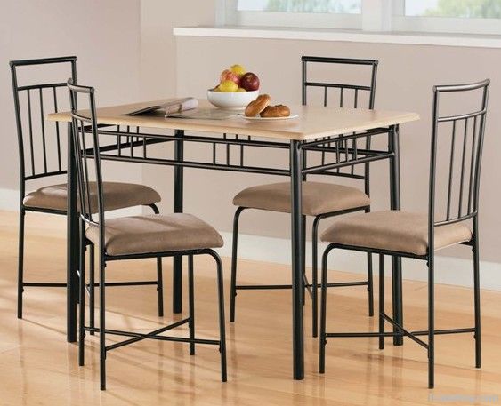 metal and wood dining table and chair set, dinette table set