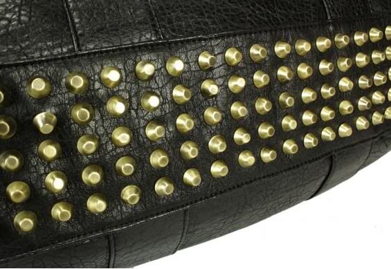 Celebrity Style Studded Bottom Black Duffel Tote Bag