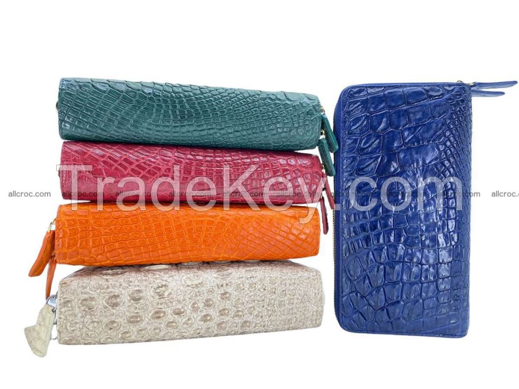 Crocodile skin wallet with 2zip, clutch with 2 zip