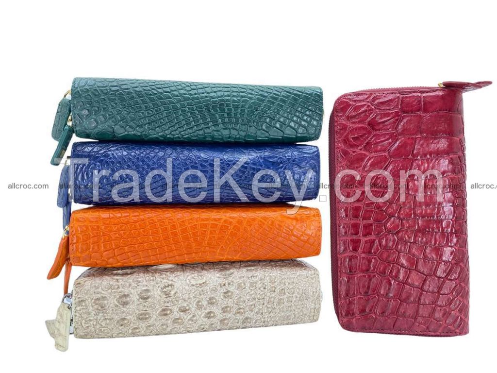 Crocodile skin wallet with 2zip, clutch with 2 zip