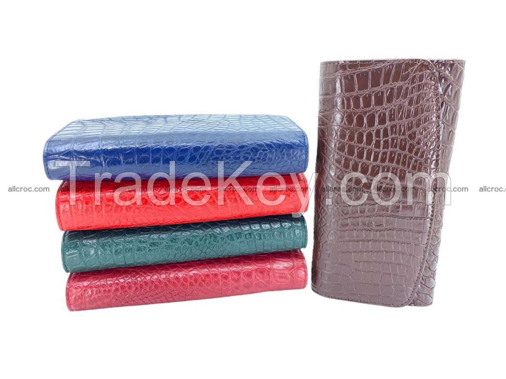 Crocodile skin wallet long trifold for women