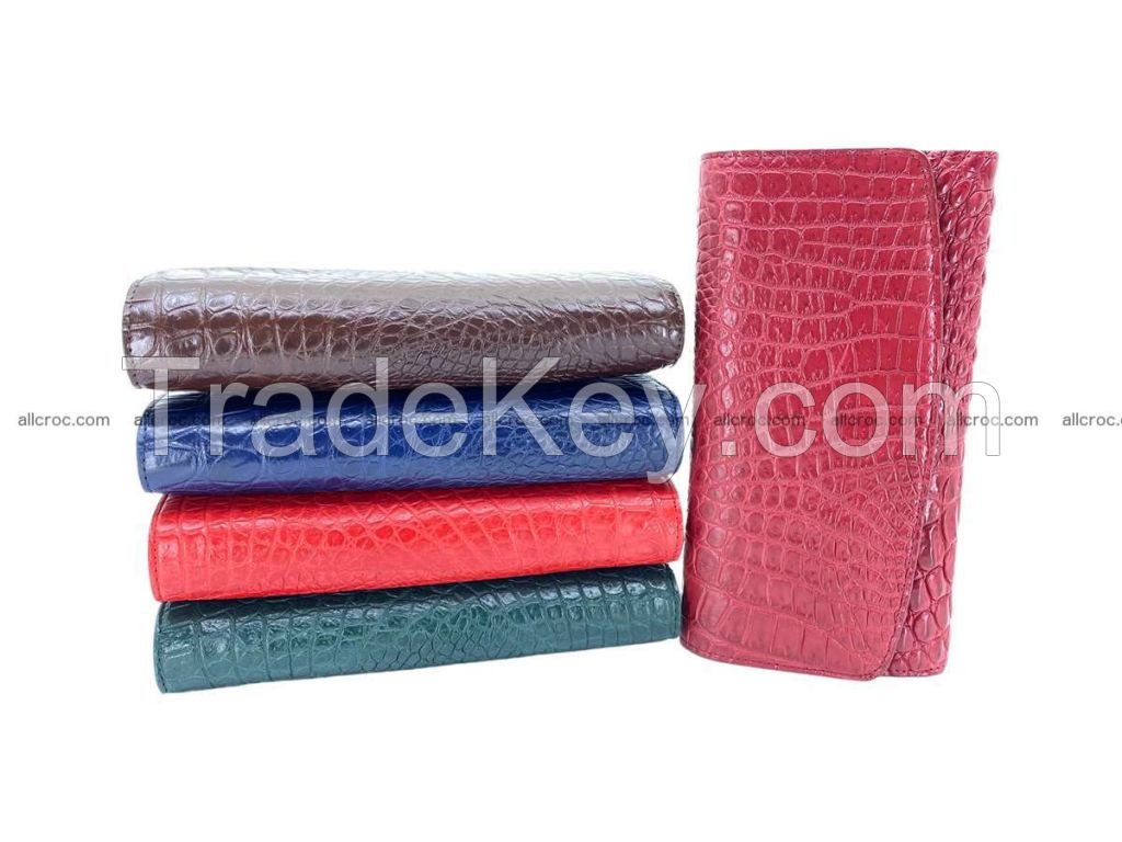 Crocodile skin wallet long trifold for women