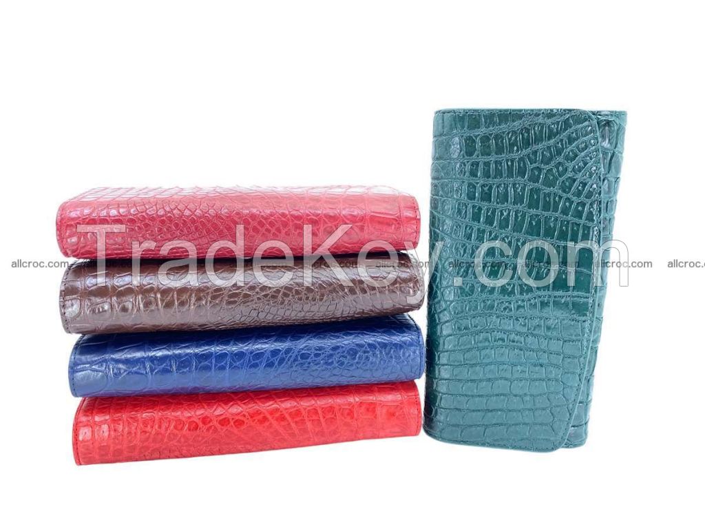 Crocodile skin wallet long trifold for women