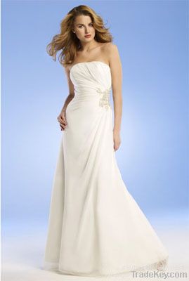 Column Strapless Floor Length Beading Satin Wedding Dress