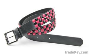 colorful beaded PU alloy pyramid belt with studs