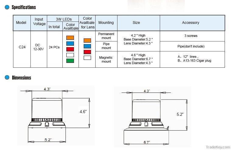 10-30V LED Beacon, Signal Strobe Beacon with R65 R10 SAE (C24)