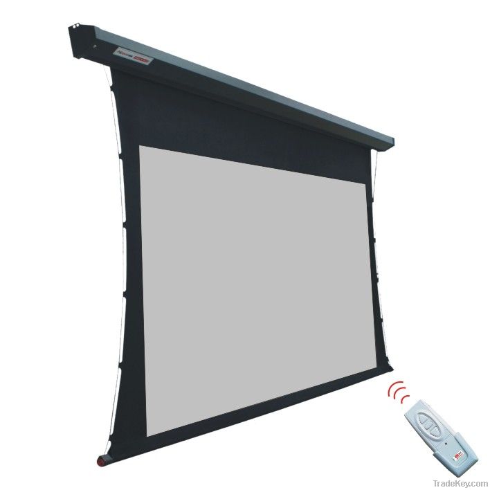 Electric tab tensioned projection screen with remote control