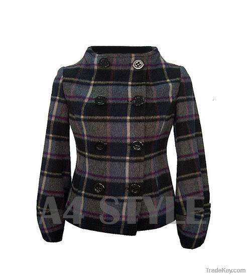 Over-Coating Women Check Woolen Jacket