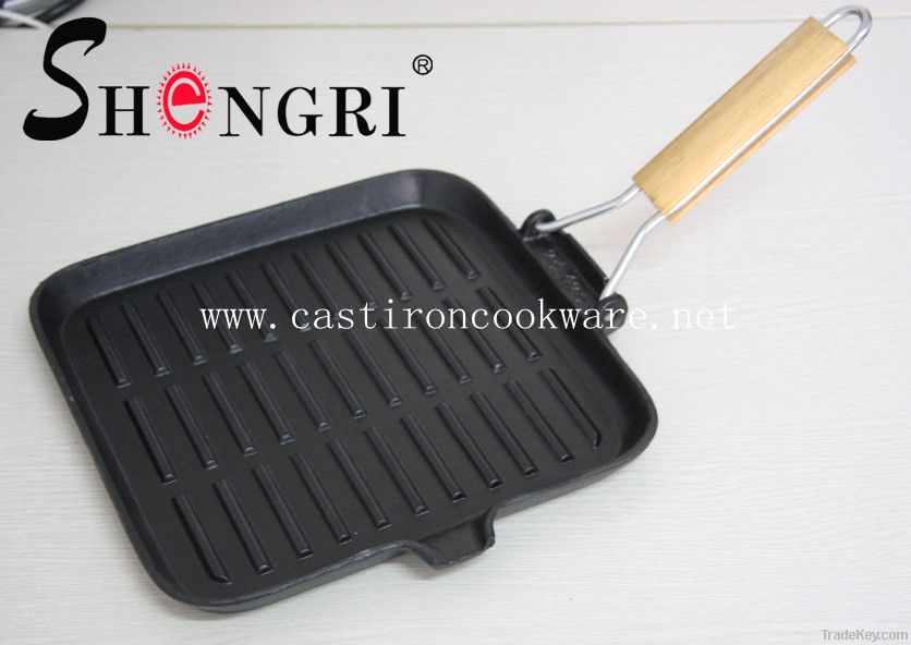 Cast iron grill pan with folding handle