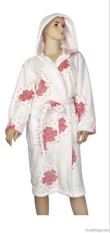 Lady's 100% polyester printed coral fleece bathrobe