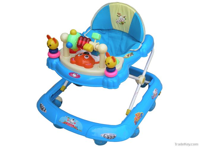 Foldable musical baby walker with toys and handle bar