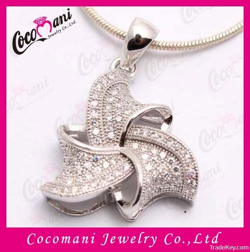 CZ Pave Setting Rhodium Love Knot Pendant For Women