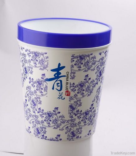 Blue and White Plastic Dustbin