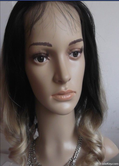 Indian human hair full lace wig, body wave two tone hair wig