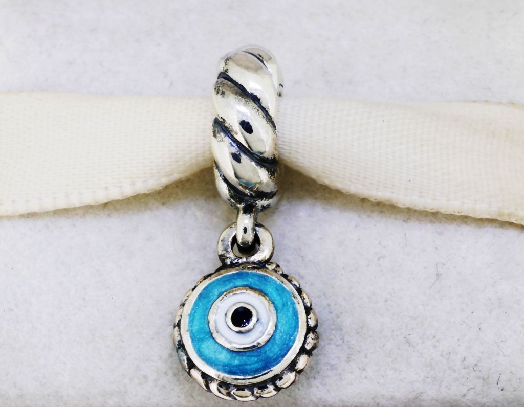 Blue Dangle Eye Dangle Charm, Genuine 925 Sterling Silver European Style Charm Bead