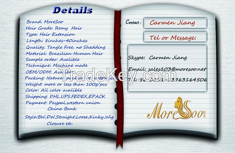 Moresoo high quality unprocessed natural color 6A brazilian straight virgin  human hair
