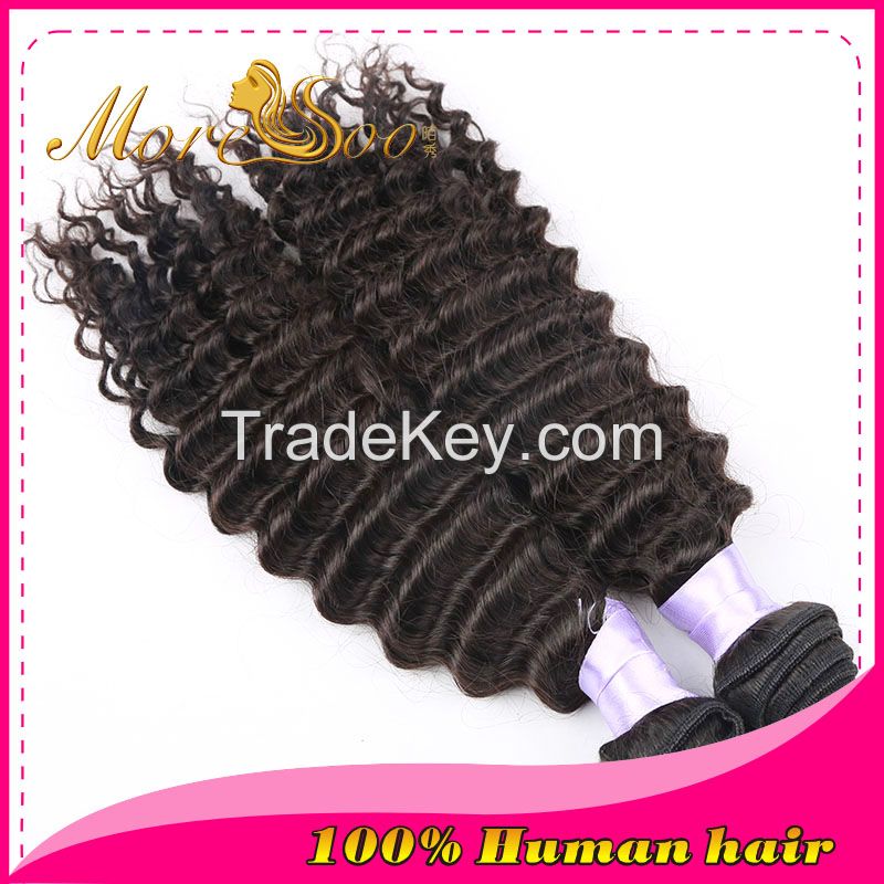 Moresoo high quality unprocessed natural color 6A indian Deep weave virgin  human hair