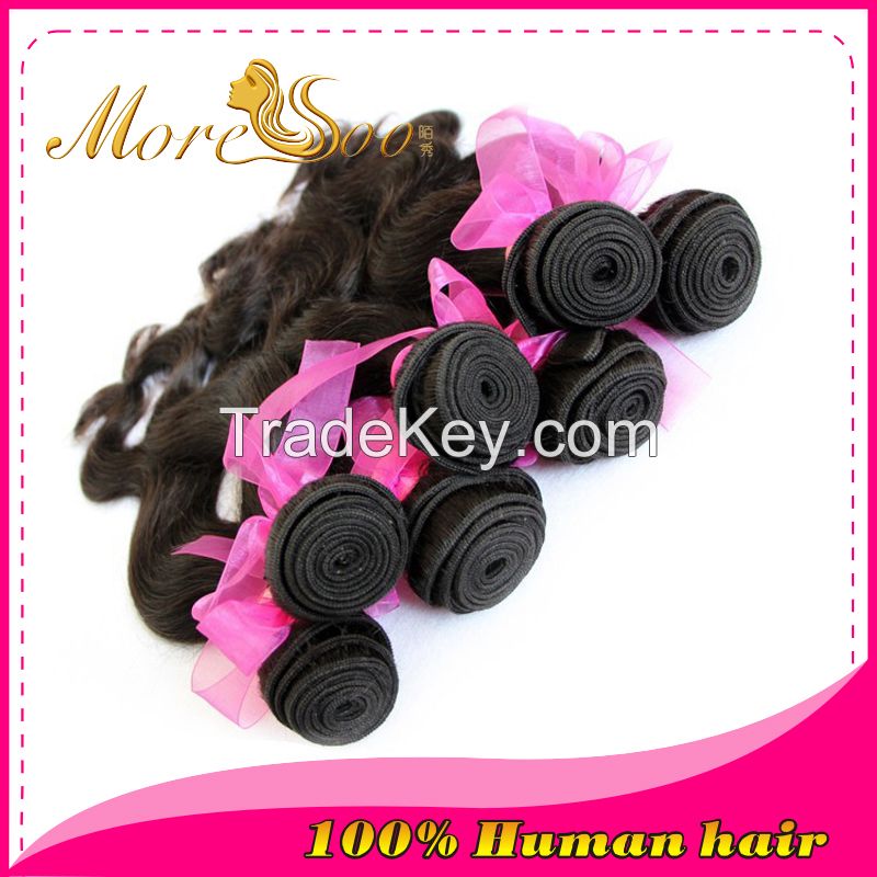 Moresoo high quality unprocessed natural color 6A indian body weave virgin  human hair