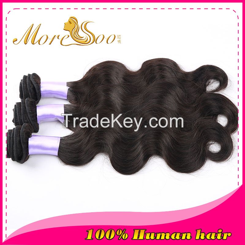 Moresoo high quality unprocessed natural color 6A indian body weave virgin  human hair