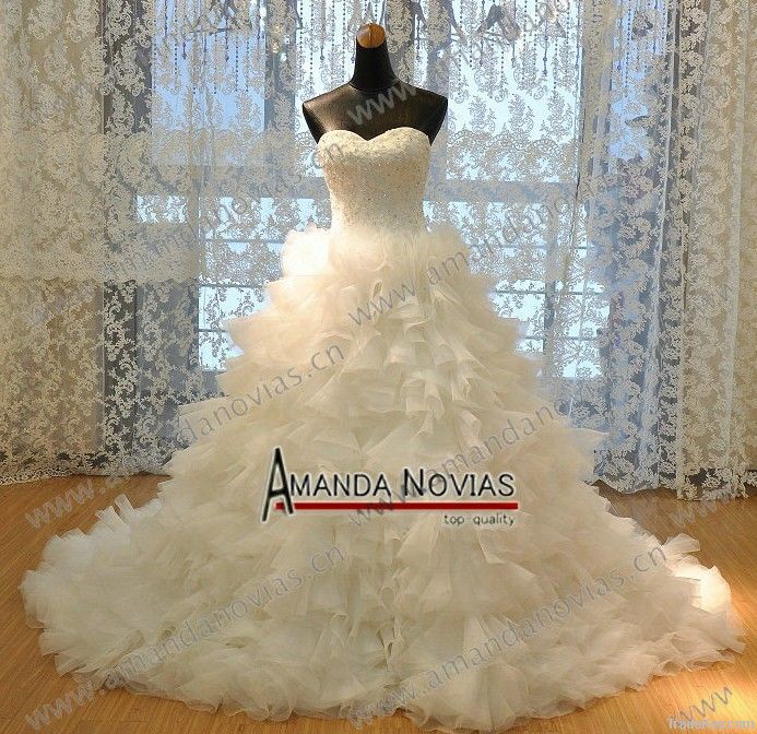 New Real Sample Ball Gown Organza Ruffles 2013 Bridal Dress