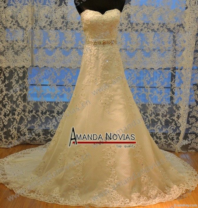 Amazing Dresigner Lace Appliques Elegant A-line Bride Dresses