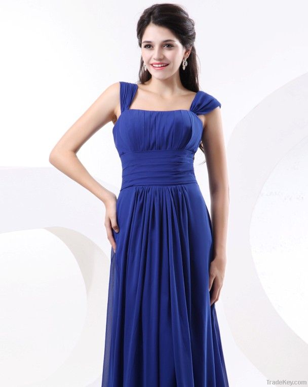 Chiffon Ruffle Shoulder Straps Floor Length Bridesmaid Dress Gown