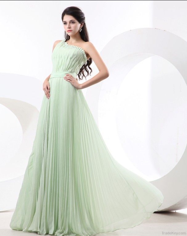 Empire One Shoulder Floor Length Chiffon Women's Bridesmaid Dress