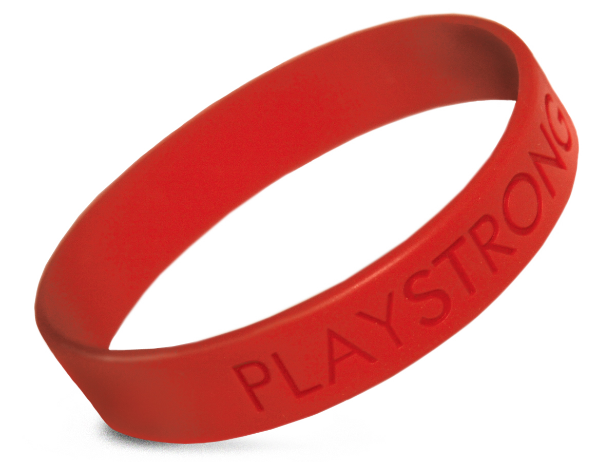 Rubber Bracelets stamped with PLAY STRONG