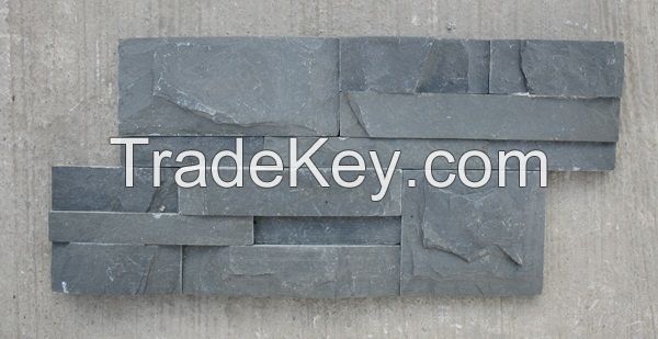 Black slate wall clading --split face ledge stone 18x35x1.5-2.5cm