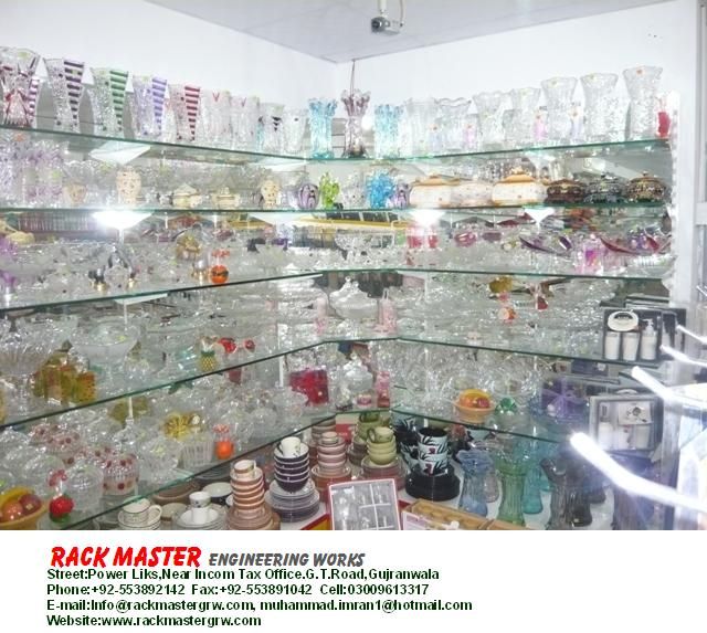 Cosmetic Rack, Crockery Rack, Glass Shelve Rack, Display Rack, Super Store rack, Warehouse Rack