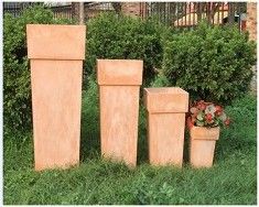 Tall square fibreclay garden planter