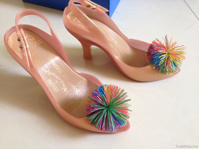 Women Jelly Heels Colorful Ball Plastic Shoes Open toe