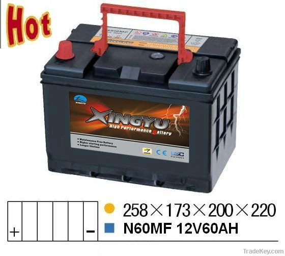 N60MF 12v 60ah automobile storage battery