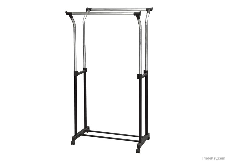 Double pole telescopic clothes rack