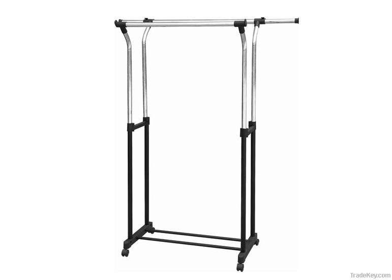 Double pole telescopic clothes rack