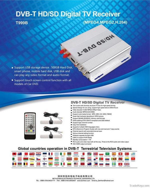 HD DVB-T TV TUNER T999B High speed driving H.264