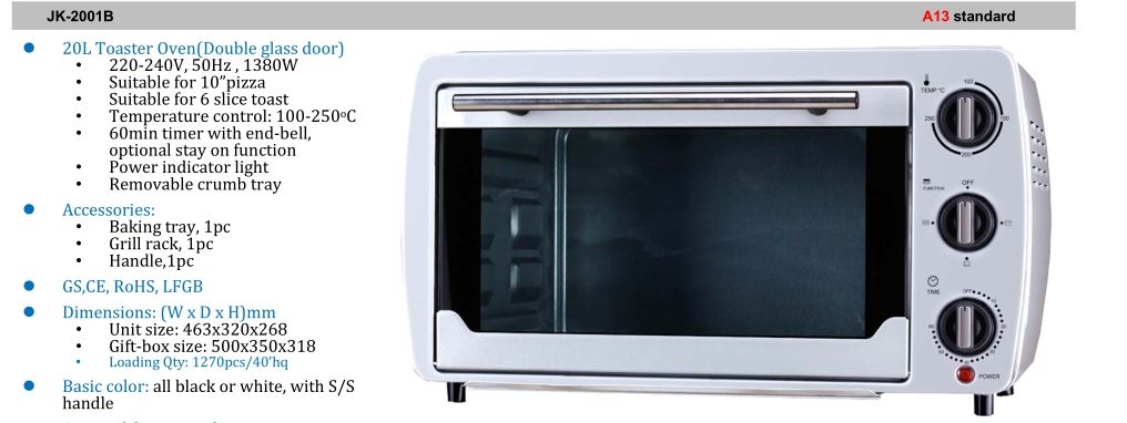 11 litre, 20 litre and 25 litre toaster oven of Chinese origin